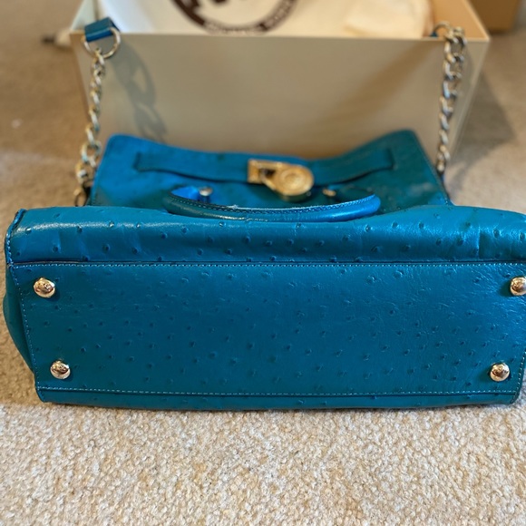 Michael Kors Hamilton Ostrich embossed turquoise tote with dust bag - Picture 3 of 11